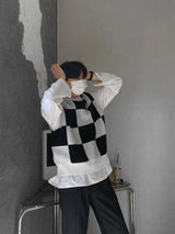 Uno Checker Town Knit Vest (2color) (6677041053814)