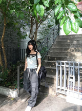 linen denim big pocket balloon cargo pants