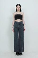 [Sserpe x Dilettantisme] Grey V Cut Wide Denim Pants (6687114920054)