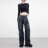 linen double-strap denim pants