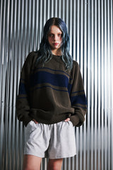 COLOR-LINE 7G KNIT CREW-NECK (Khaki) / カラーラインニットクルーネック