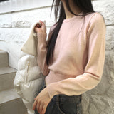 [Cashmere/12color] リモンラムウールラウンドクロップ長袖ニット
