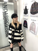 Off-shoulder Oversized Fit Stripe Knitwear