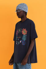 フラワーアーガイルTシャツ / チャコール
