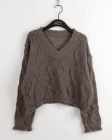 Siren Wave Punching Layered V-neck Cropped Long-Sleeved Knitwear