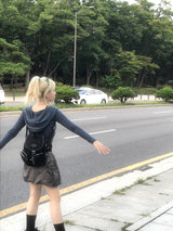 ストライプ2wayクロップフードジップアップ