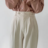 [High Waist] ウェストマークボタン付ピンタックスラックス