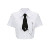 0 1 ネクタイチェーンハーフシャツ / 0 1 necktie chain half shirt -WHITE
