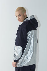ウィンドブレーカーフーデッドステッチジャケット/BSR2223FWJK034 MMM WINDBREAKER HOODED STRETCH JACKET SILVER/NAVY