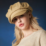 Herringbone label newsboy cap BEIGE