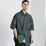 フロントシームウォッシュドデニムシャツ / FRONT SEAM WASHED DENIM SHIRT BLACK