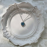 Blue Crystal Heart Layered Necklace