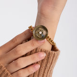 シグネイチャーボタンウィズボールドチェーンブレスレット/Merry,Motive signature button with bold chain bracelet (2colors)