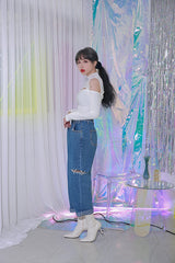 ジッパーショルダーメッシュクロップTシャツ/TOP(8304) Zipper Shoulder Mesh Crop Tee