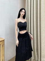 ベターラップアンバランスロングプリーツスカ－ト/797. Better wrap unbal long pleats sk (2color)