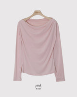 Drape Off Shoulder Long Sleeve T-shirt (5color)
