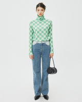 CHECKER BOARD TURTLENECK KNIT-GREEN (6605055098998)