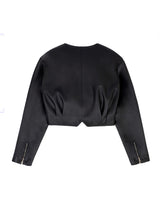 フェイクレザークロップドジャケット/Faux-Leather Cropped Jacket _ Black