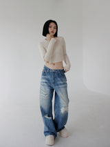 ローライズパッチデニムズボン/low-rise patch denim trousers