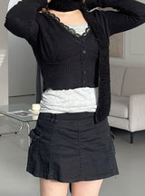 Vネックレースリブカーディガン / V-neck lace ribbed cardigan
