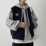 Time Embroidery Two-Way Vest Zip-Up