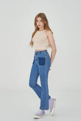 セミブーツカットフィットベルトセットデニムパンツ / LEE EUN-JI WORN SEMI BOOTSCUT FIT BELT SET DENIM PANTS [6880]