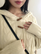 トゥゴーツイストハーフトッポッキボタンフードニット