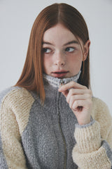ボウクル2WAYジップアップニット / Boucle 2way Zip-up Knit [Grey]