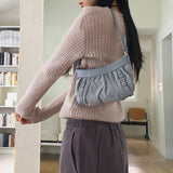 Shakle Y2K Denim Buckle Shirring Mini Shoulder Bag