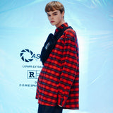 [UNISEX] Oversized Drawstring Checked Shirt (RED) (6655765643382)