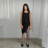 2ウェイシャーリングシアーロングワンピース / 2 WAY SHIRRING SHEER LONG OPS (BLACK)