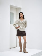 BUTTON MINI SKIRT [ CHARCOAL ]