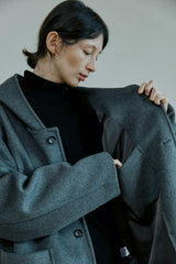 ウールフードコート/unisex wool hood coat gray
