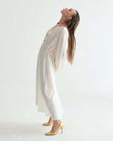 V-NECK CREASE SHIRRING ONEPIECE - IVORY (6635995725942)