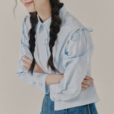 ショルダーオープンリボンシャツ / SHOULDER OPEN RIBBON SHIRT_SKY BLUE