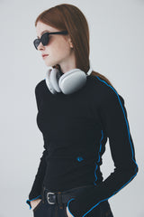 カラーラインハーフネックTシャツ / Color Line Half Neck T-Shirt [Black]