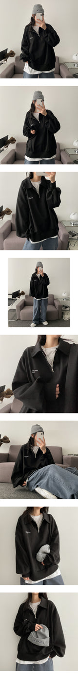 Don't Half Zip-Up Collar Sweatshirt