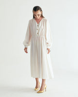 V-NECK CREASE SHIRRING ONEPIECE - IVORY (6635995725942)