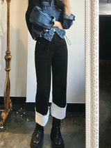 SEMI WIDE FIT BLACK+WHITE DENIM PANTS [17723]