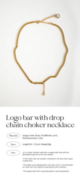 ロゴバーウィズドロップチェーンチョーカーネックレス/Logo bar with drop chain choker necklace