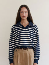 COLLAR STRIPE SWEATSHIRTS NAVY