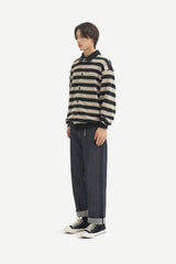 ストライプカラーカーディガンシャツ/Striped collar cardigan shirt C7 Oatmeal&Black