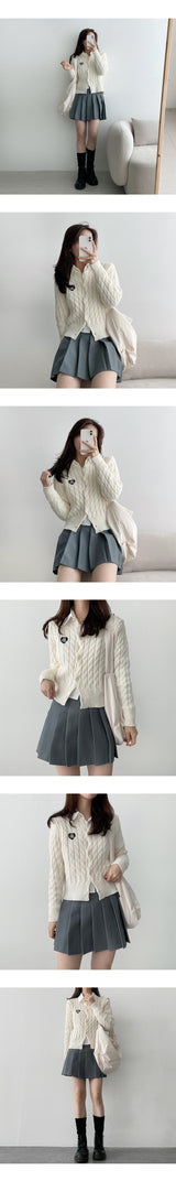 Heart embroidery twisted knit cardigan