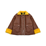 [UNISEX] Faux-Shearling and Leather Coat (Brown) (6656031850614)