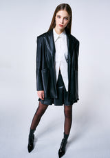 BLACK OVERSIZED VEGAN LEATHER JACKET ₩229,000 (6624221528182)