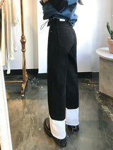 SEMI WIDE FIT BLACK+WHITE DENIM PANTS [17723]