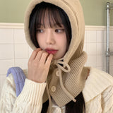 Tenu two-button hoodie knit ribbon strap balaclava