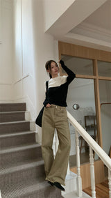 Black and white cut knit top