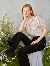 フローラルフリルピンクボタンブラウス / Floral Frill Pink Button Blouse