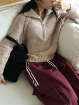 ヘアループテリーカットハーフジップアップニット